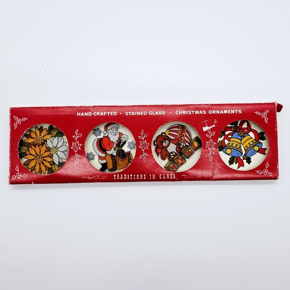 VINTAGE | Regal stained glass Christmas tree ornaments lot of 4 - Picture 5 of 7